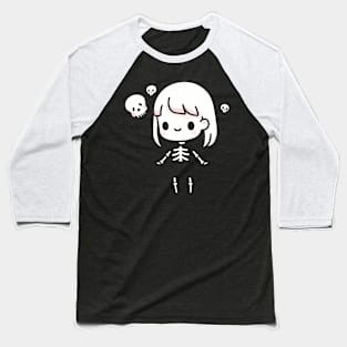 Cute Skeleton Girl With Skulls | Kawaii Girl Design | Cute Halloween gift Baseball T-Shirt